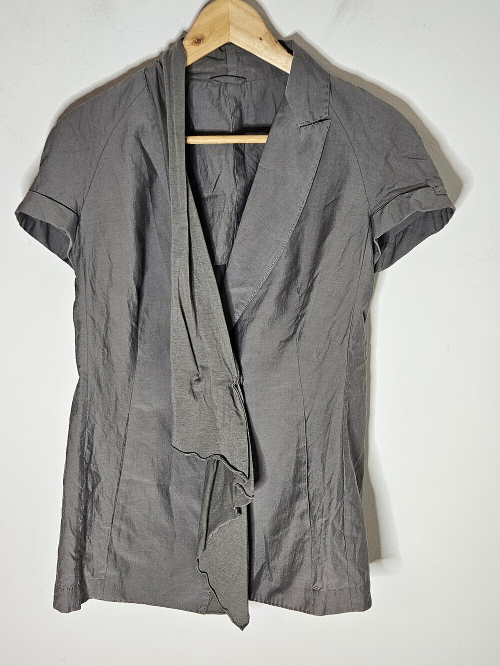 Brunello Cucinelli Drape Front Silk Cotton Jacket Short Sleeve Olive Green 42 M